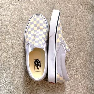 light blue checkered slip on vans size 8